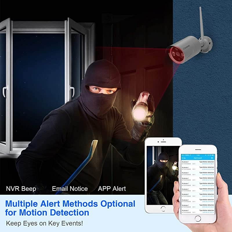 8CH,Expandable] All in one with 12.5" Monitor Wireless Security Camera System,  Home Business CCTV Surveillance 1080P NVR, 4pcs 2.0MP Outdoor Indoor Night Vision One-Way Audio Camera,2TB HDD