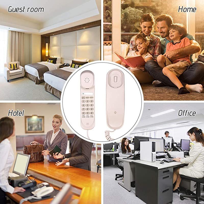 Mini Desktop Corded Landline Phone Fixed Telephone Wall Mountable Supports Mute/Pause/Hold/Reset/Flash/Redial Functions for Home Hotel Office Bank Call Center