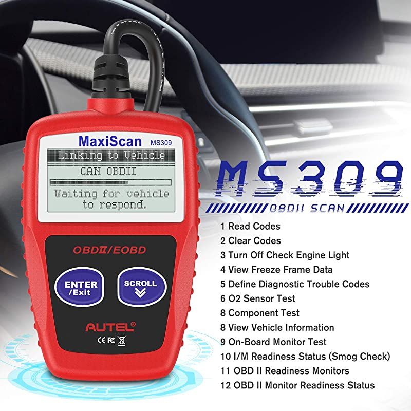 MS309 Universal OBD2 Scanner Check Engine Fault Code Reader, Read Codes Clear Codes, View Freeze Frame Data, I/M Readiness Smog Check CAN Diagnostic Scan Tool