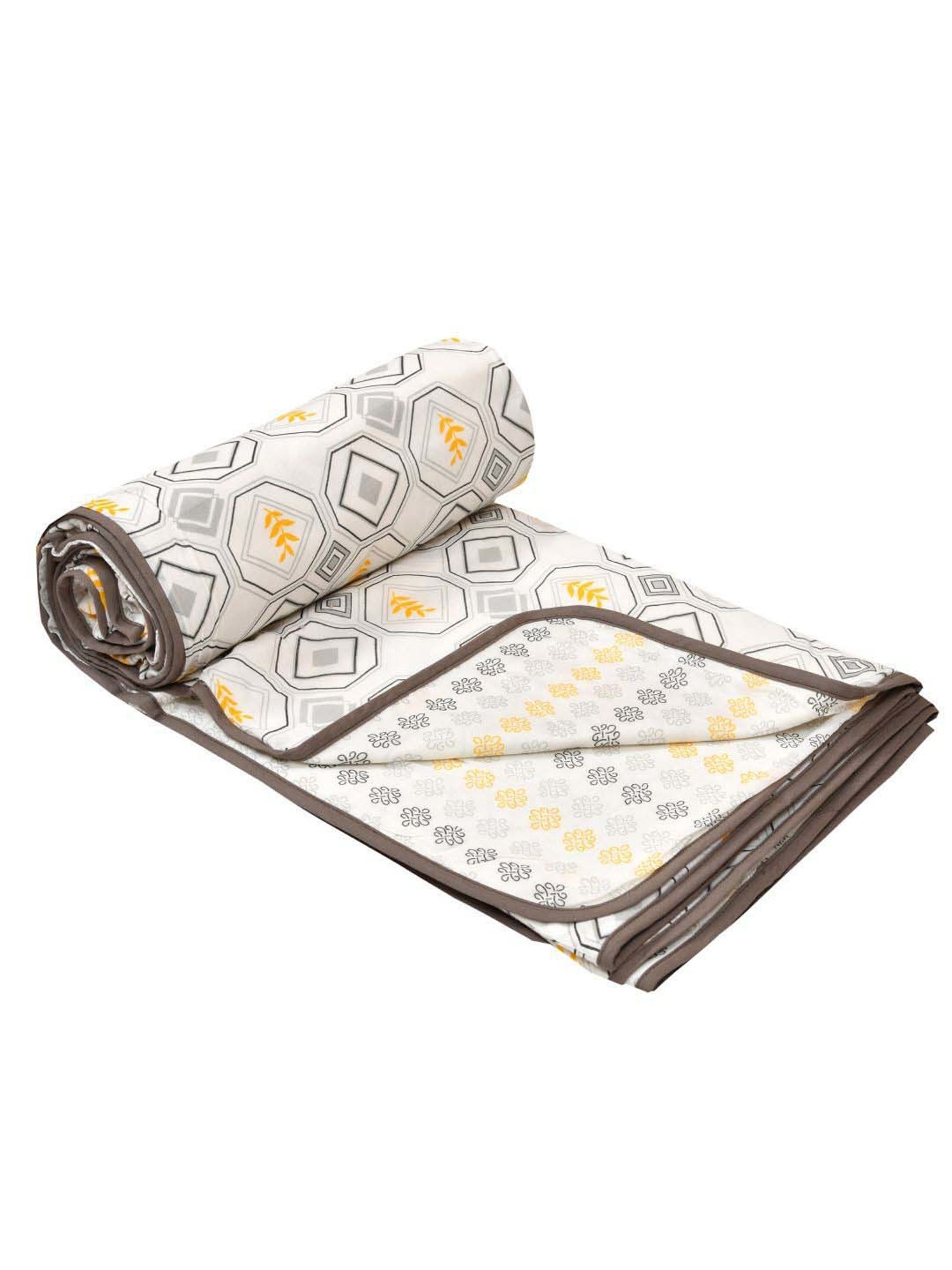 Haus & Kinder Cambric Floral Green & Yellow Cotton Single Reversible Dohar