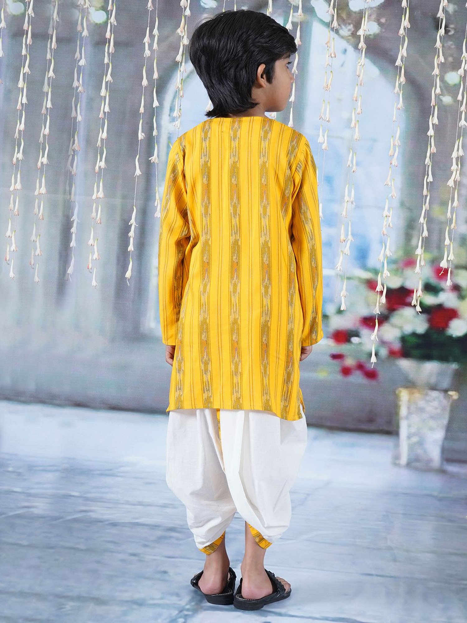 Little Bansi Kids Yellow & White Printed Kurta with Dhoti