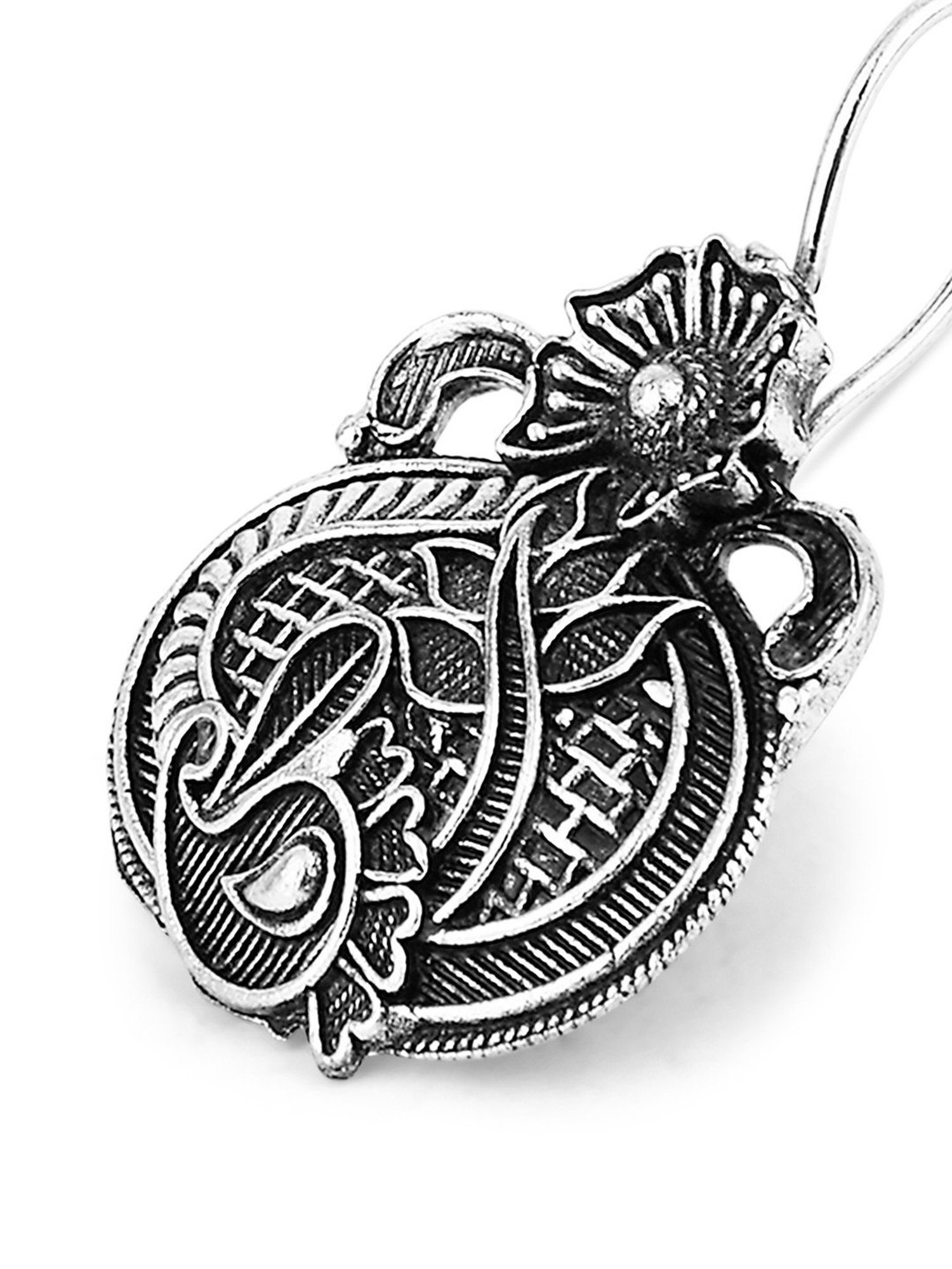 Fida Floral Paisley Detail Silver Dangler Earrings