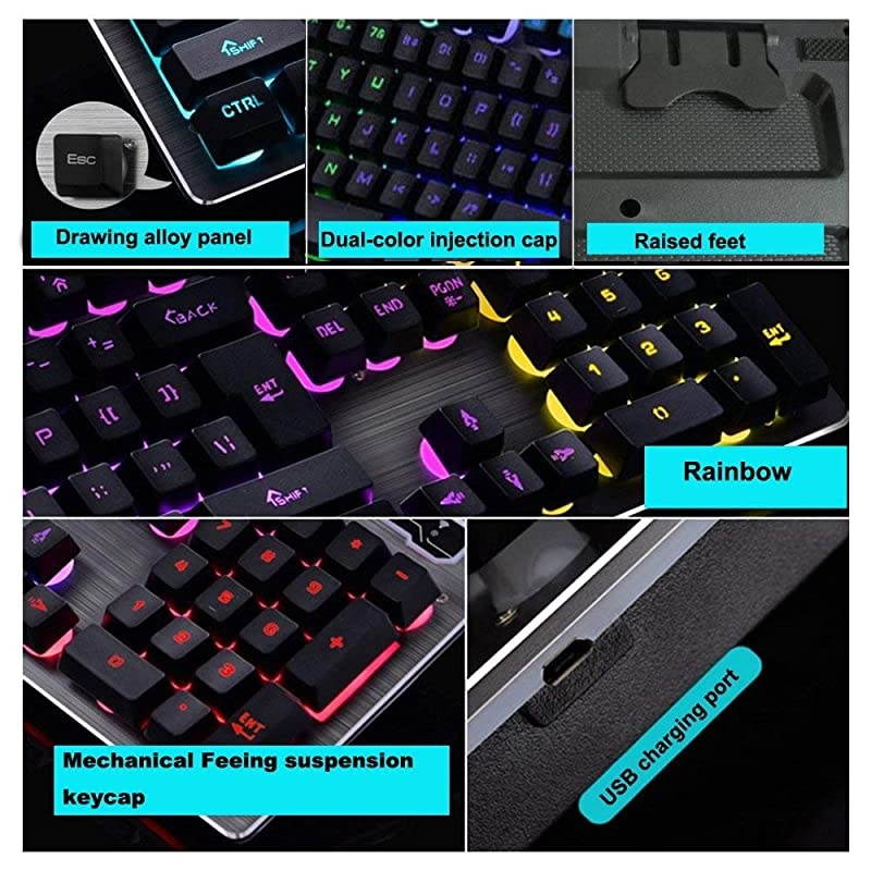 Backlit Keyboard,2.4Ghz Wireless Illuminated Mechanical Feel Gaming Keyboard Suspended Keycap,Fast Charging,Adjustable Breathing Lamp,Anti-ghosting,12 Multimedia Keys(black-without Mouse)