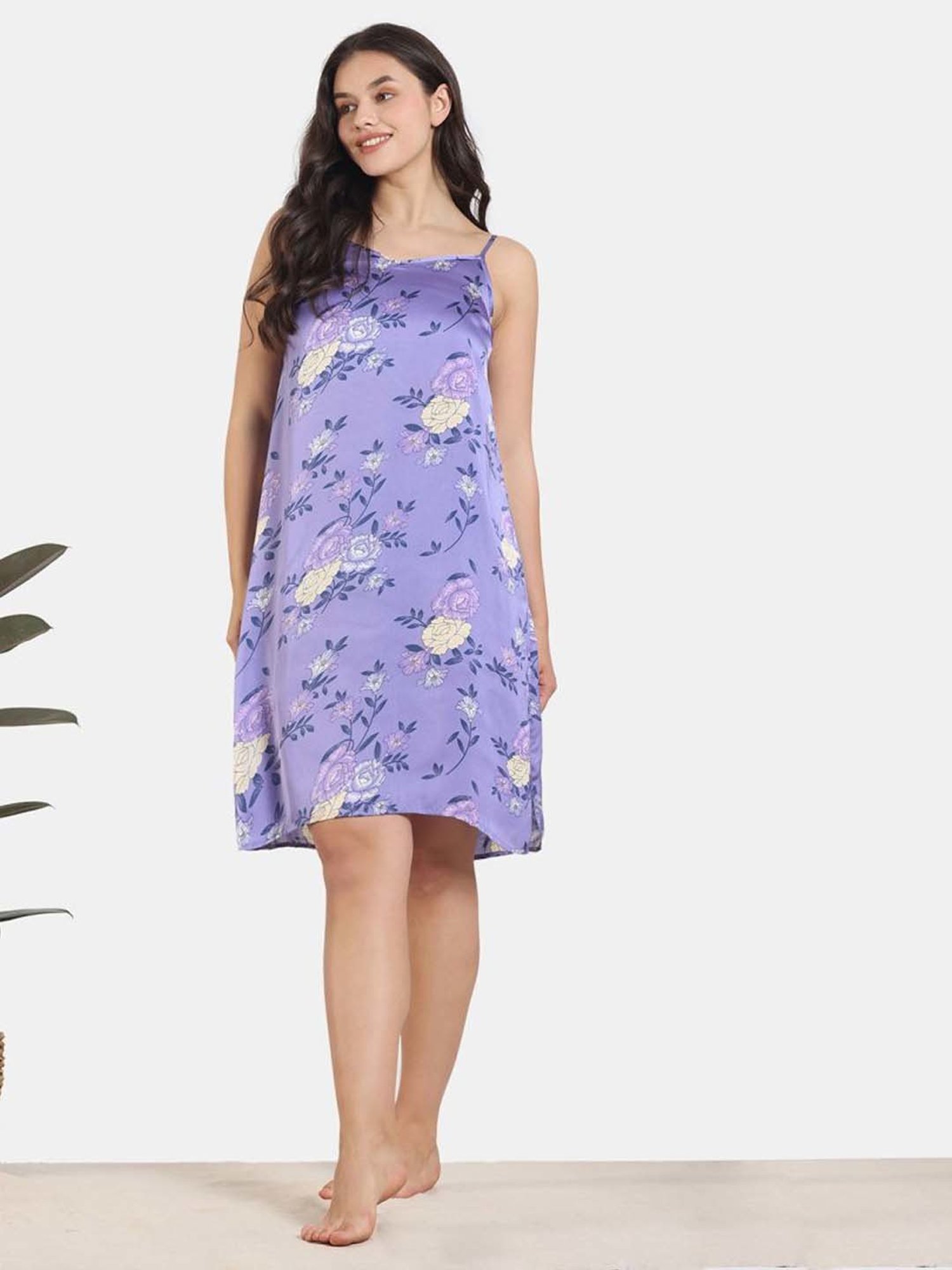 Zivame Purple Floral Print Short Nighty