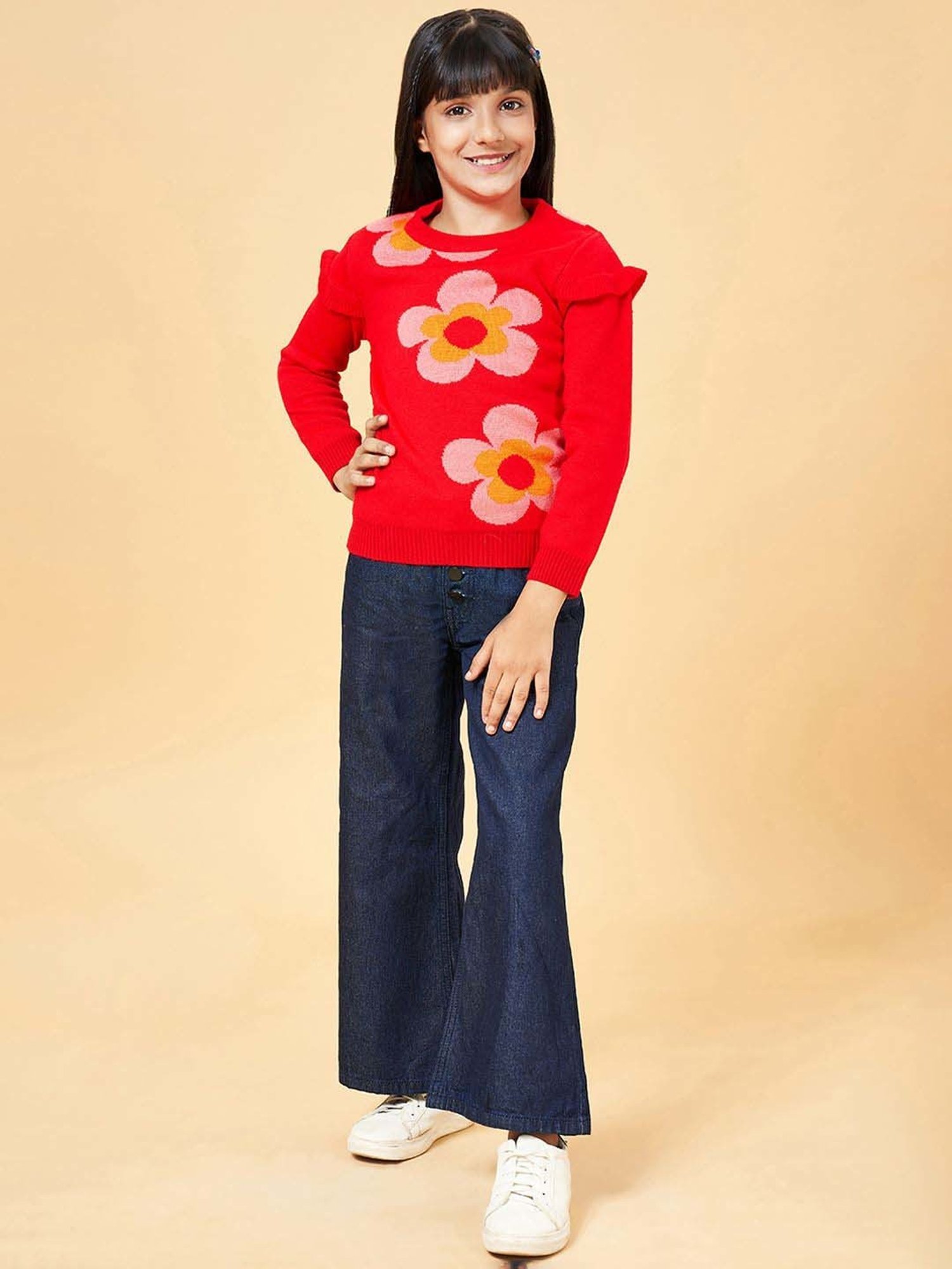 YU by Pantaloons Kids Red Floral Print Full Sleeves Sweater