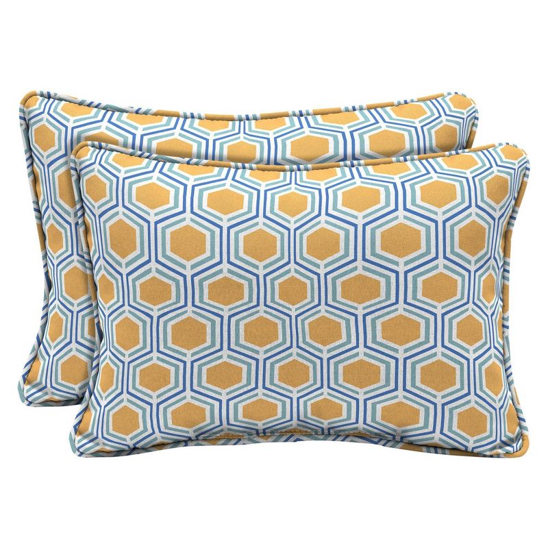 2pk Honeycomb Outdoor Lumbar Throw Pillows Yellow - Arden Selections