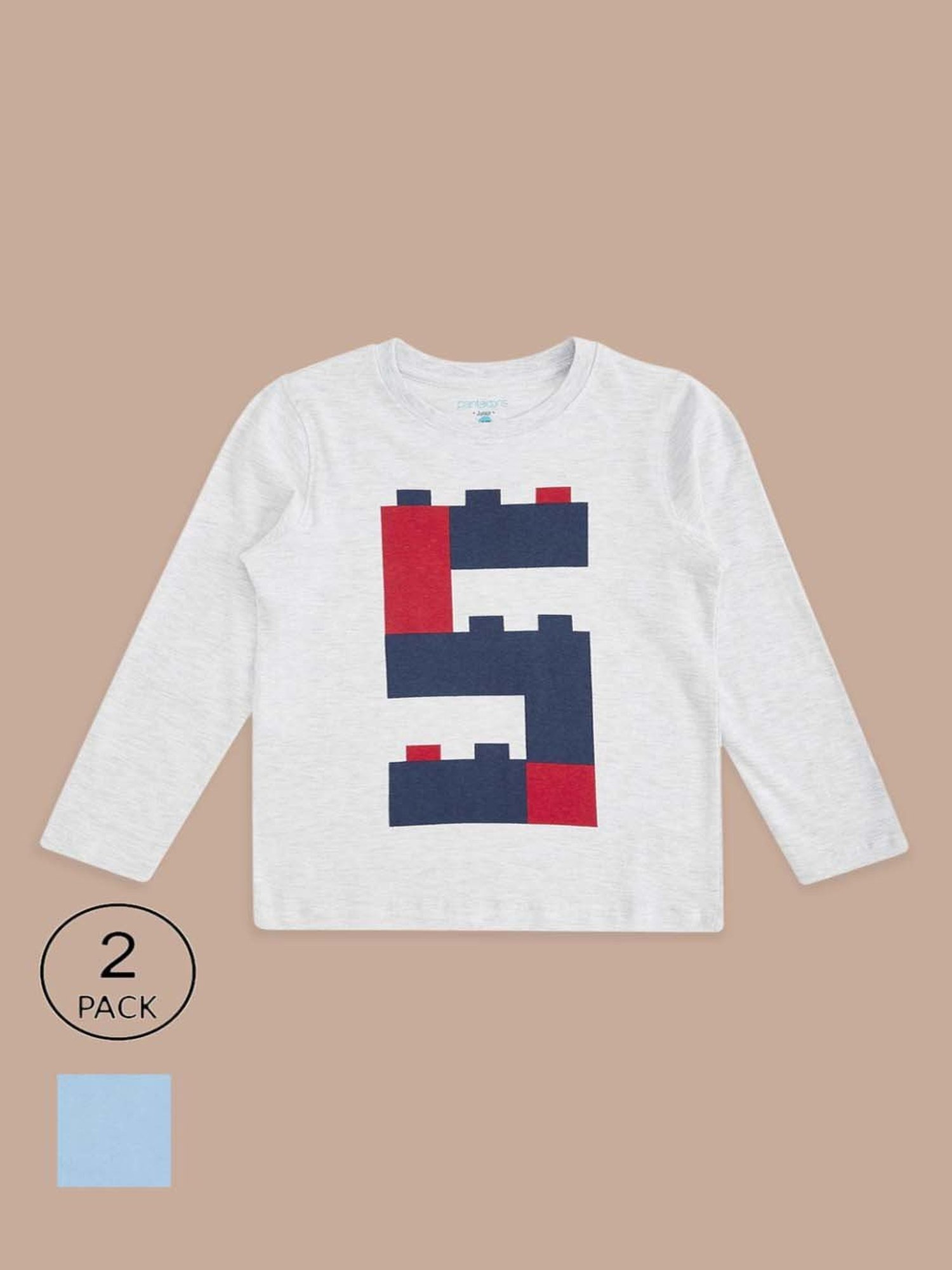 Pantaloons Baby Kids White & Blue Cotton Printed Full Sleeves T-Shirt