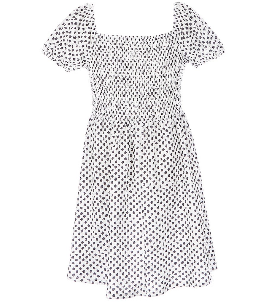 Poppies and Roses Big Girls 7-14 Puff-Sleeve Smocked Polka-Dot Babydoll Dress