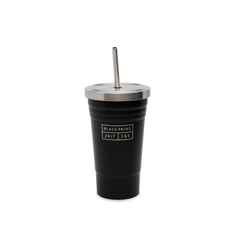 Stainless Steel Tumbler with Straw 17oz Black Pride - DesignWorks Ink
