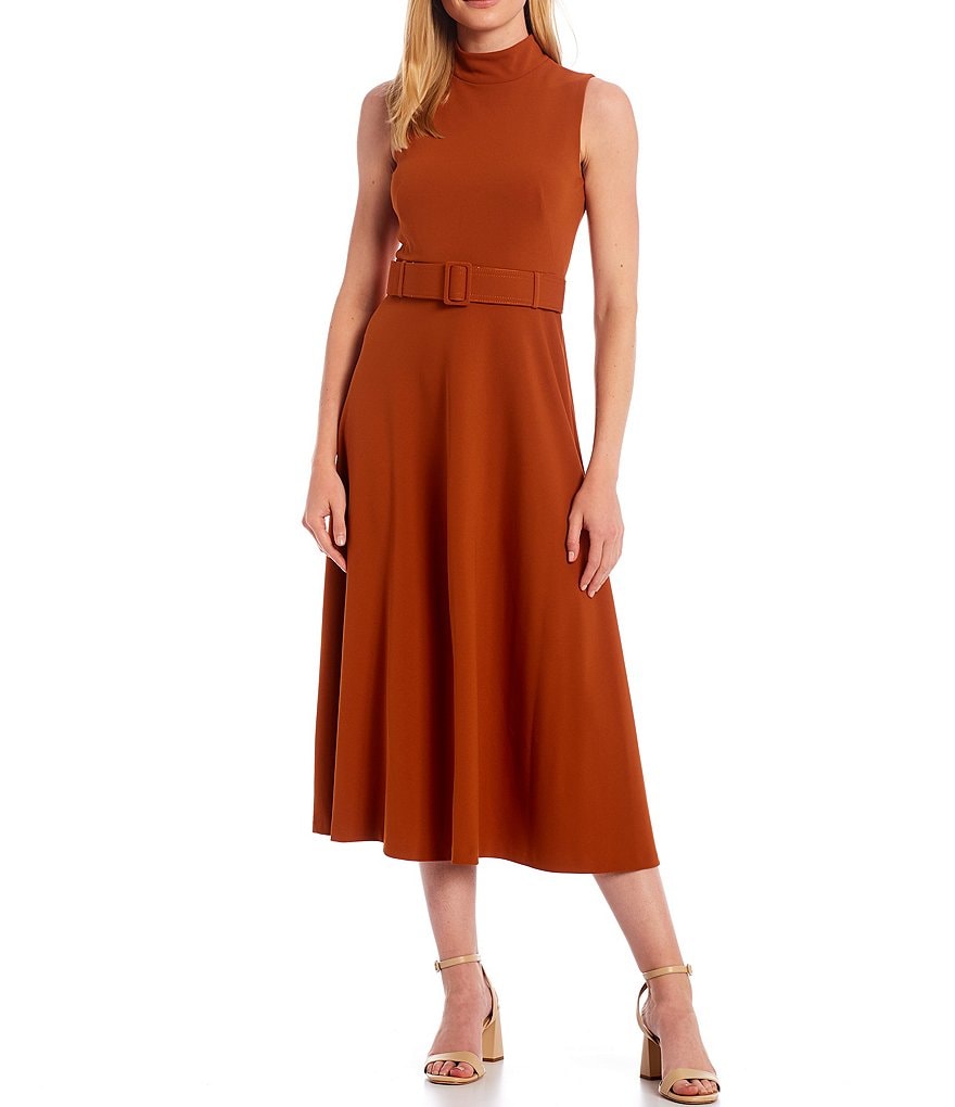 Vince Camuto Halter Bow Neck Sleeveless Midi Dress with Side Seam Pockets