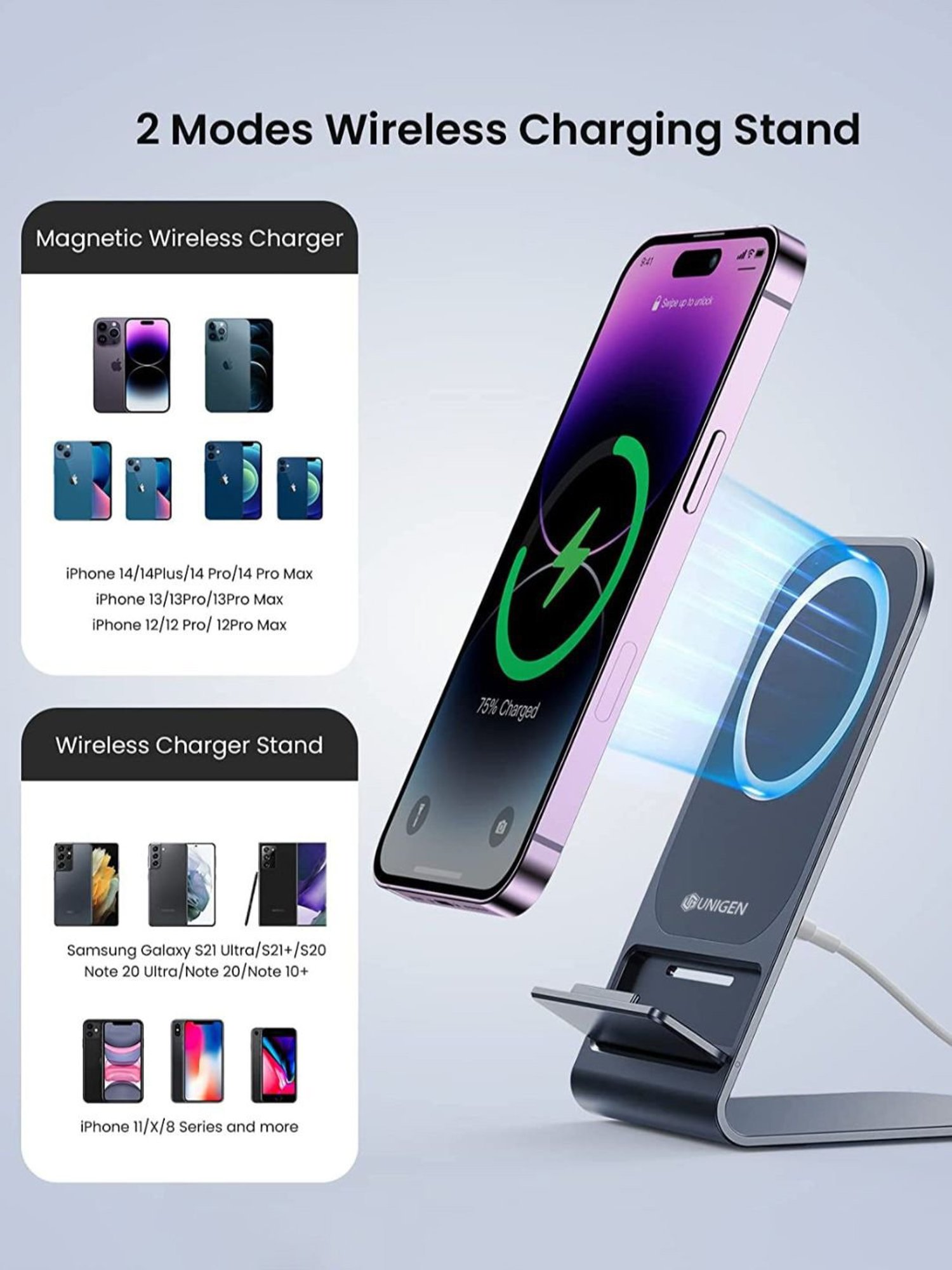 Unigen Audio Unistand Mag Safe Fast Charging Dock 15W Magnetic Charger (Black)