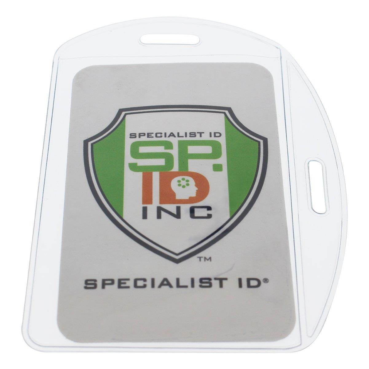 5 Pack - Clear Plastic ID Badge Holders - Vertical OR Horizontal with Clothing Friendly Metal & PVC Strap Clips - for 2.25 X 3.5 Inch Name Tags & Work Access Cards, by Specialist ID