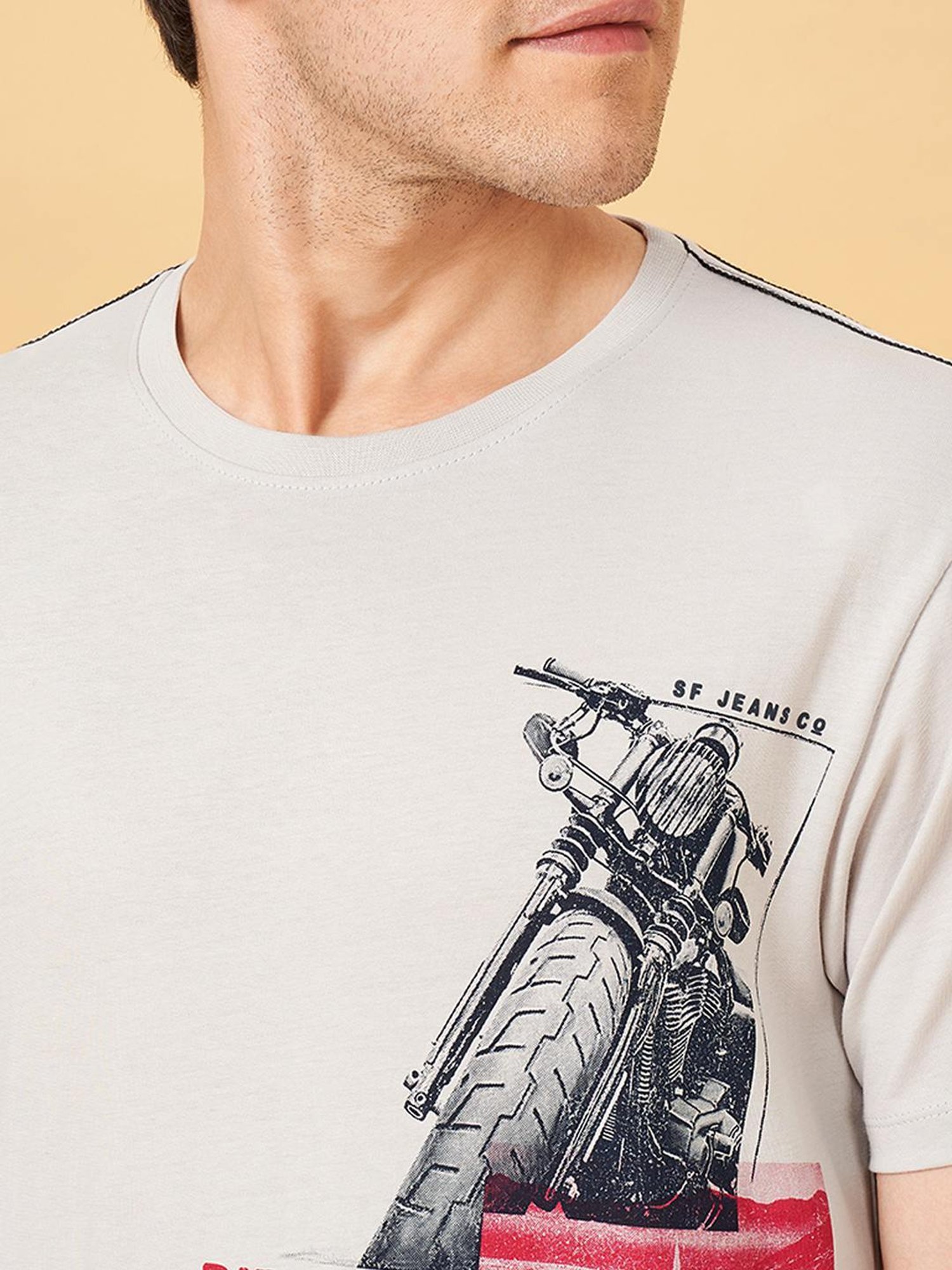 Sf Jeans By Pantaloons Steel Grey Slim Fit Printed T-Shirt