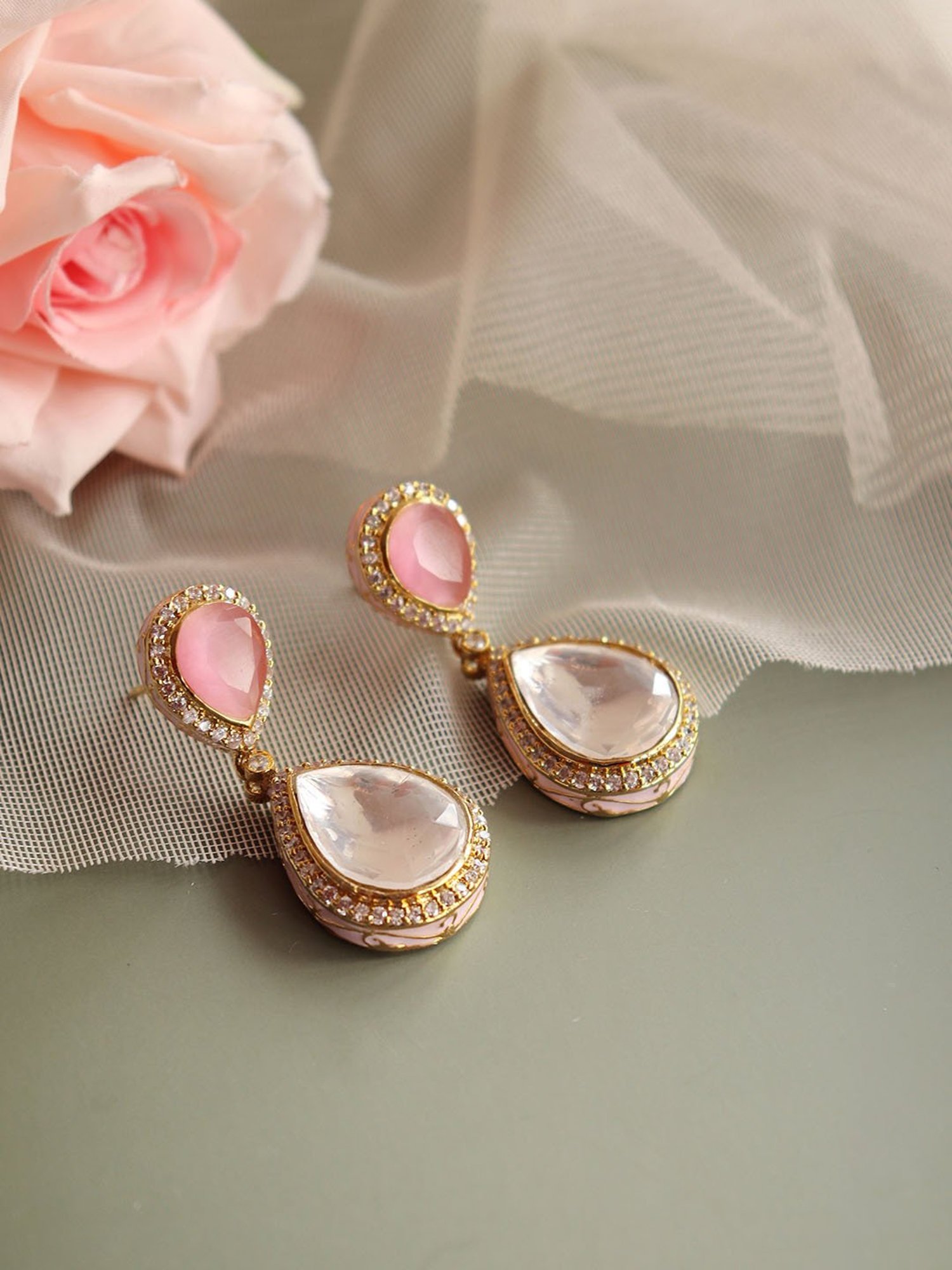 Curio Cottage Meira Kundan and Pink Drop Earrings