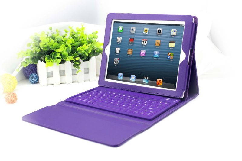 Silicone Bluetooth Keyboard Case For Apple iPad Air 2 / 1 Tablet, Slim PU Leather Folio Stand Case Cover + Soft QWERTY Keyboard