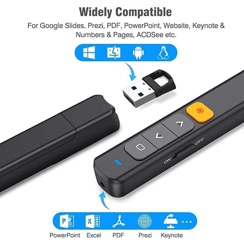 Type CUSB A 2 in 1 Presentation Clicker 100FT Hyperlink Volume Control Wireless Presenter Presentation Remote Powerpoint Clicker Pointer for MacBookHP EliteBook 1050755 etc