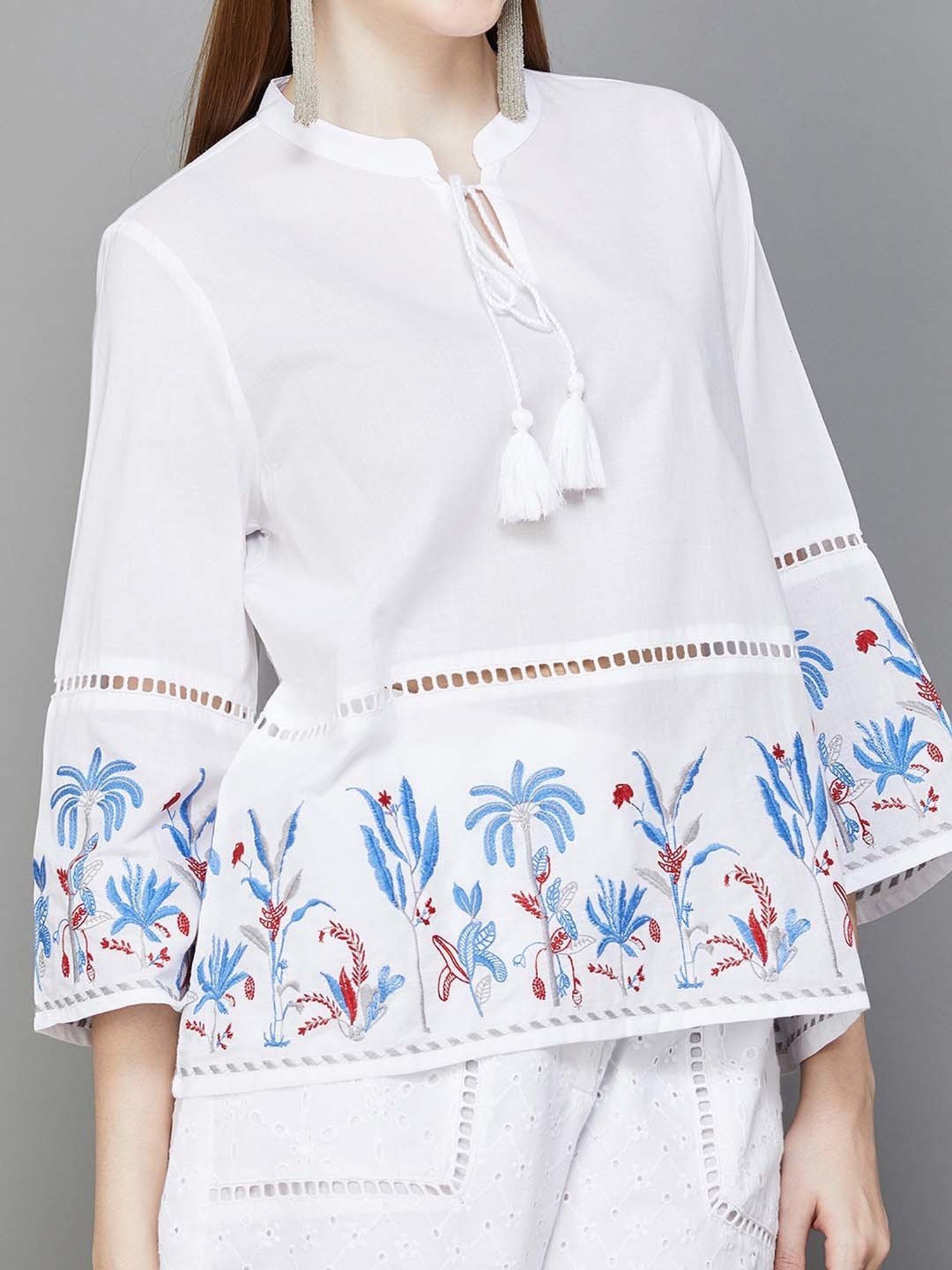 Colour Me by Melange White Cotton Embroidered Top