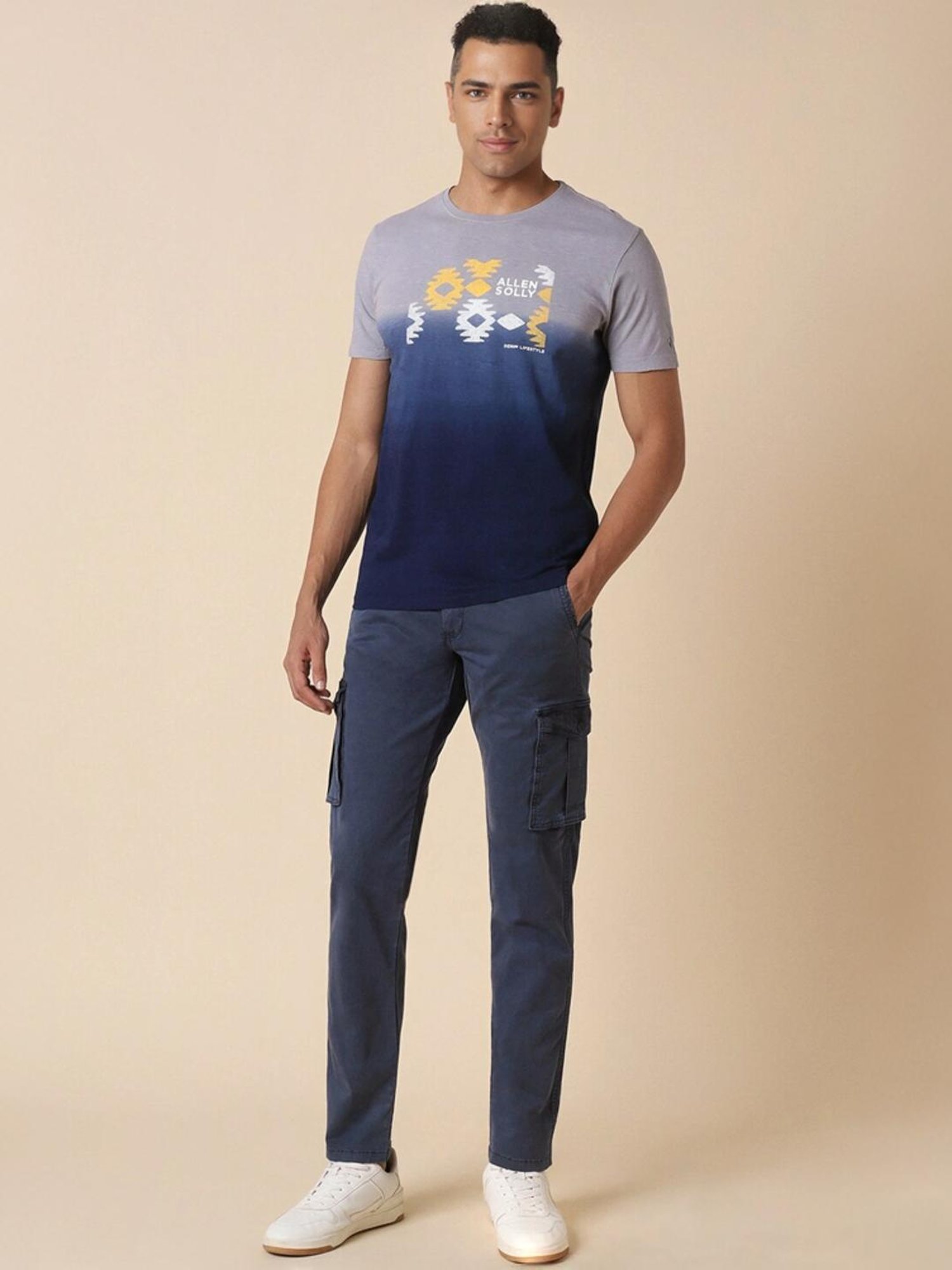 Allen Solly Navy Regular Fit Ombre T-Shirt