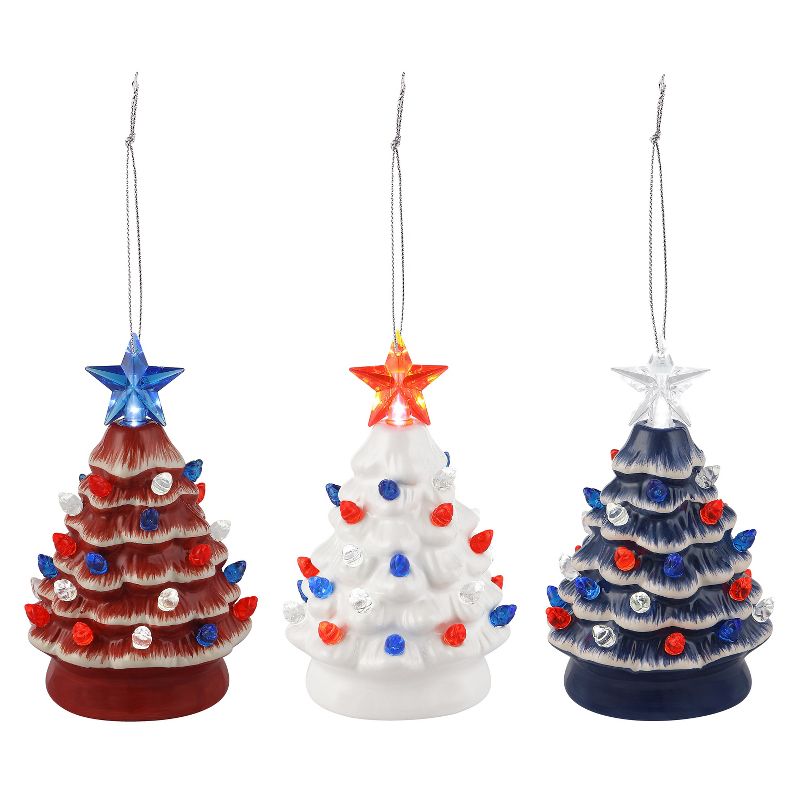 Mr. Christmas Mini Patriotic LED Christmas Tree Ornaments - set of 3 - 5"