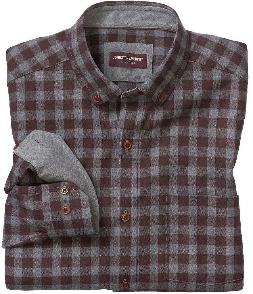 Johnston & Murphy Brushed Heather Gingham Long-Sleeve Woven Shirt