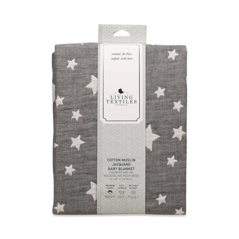 Living Textiles Baby Cotton Muslin Jacquard Blanket - Gray Star