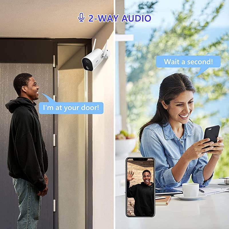 Outdoor Security Camera Wireless  Home Surveillance Bullet Camera 1080P 10400mAh Rechargeable Battery Powered Waterproof 2Way Audio Night Vision PIR Motion Detection 24G WiFi