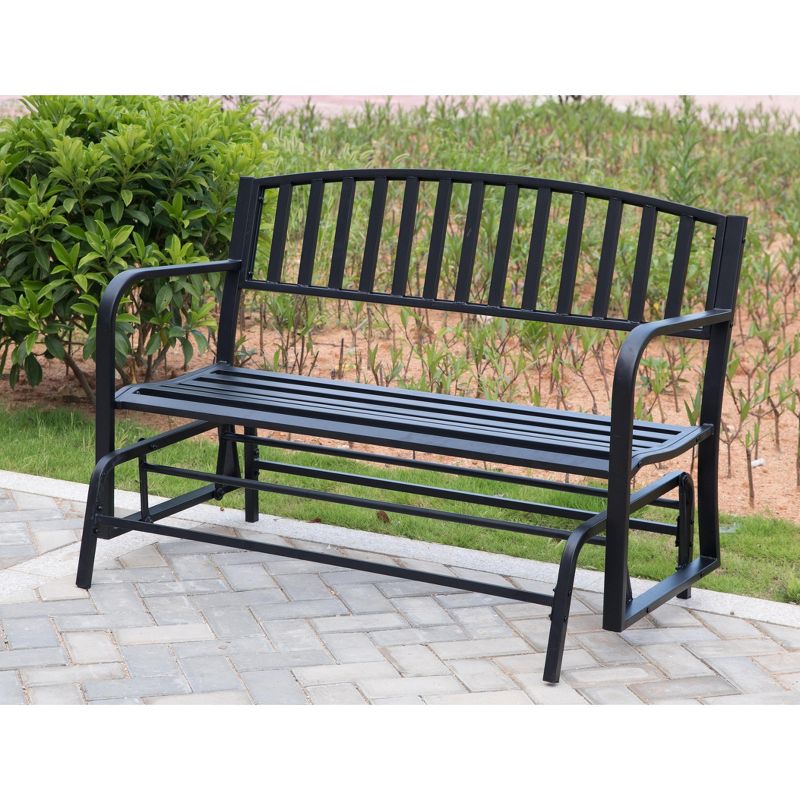 Gardenised Black Steel Patio Garden Park Yard  50" Outdoor Swing Glider Bench Powder Coated