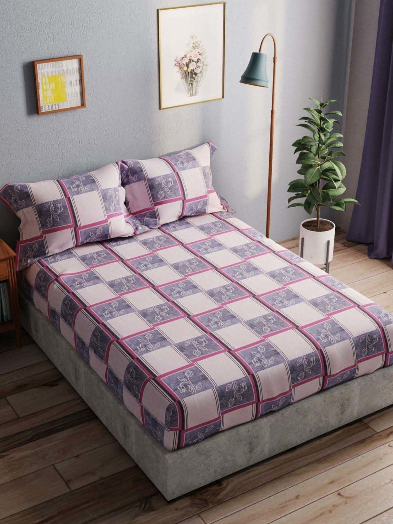 Bianca Amolina Grape 135 TC Cotton Double Bedsheet with 2 Pillow Covers