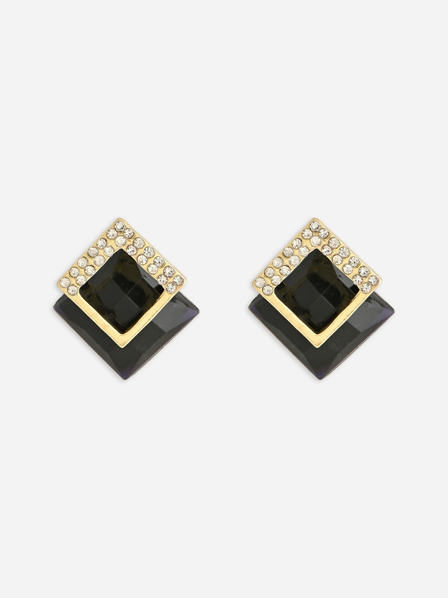 ToniQ Black CZ Stone Stud Earrings for Women