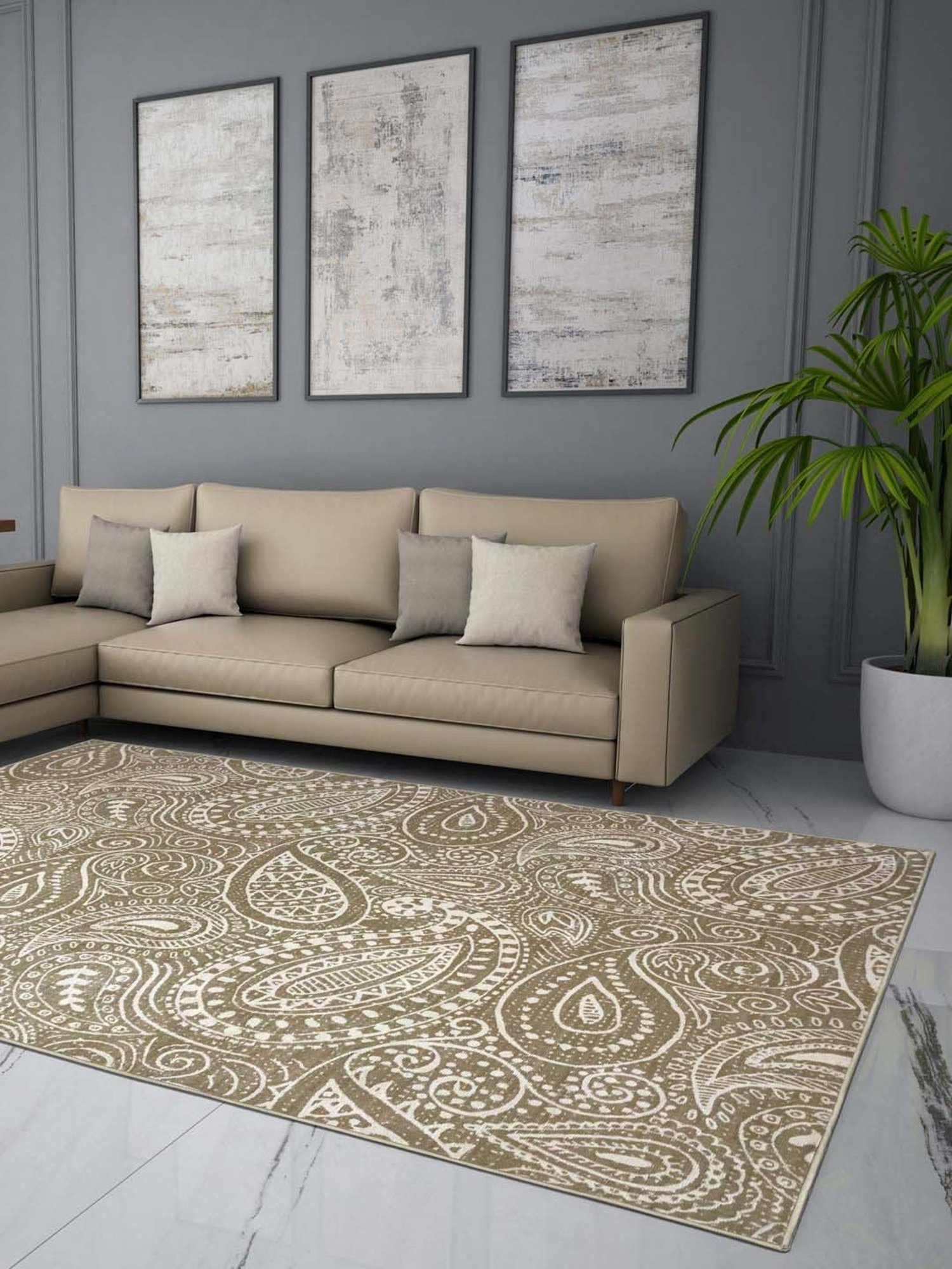 Welspun Blissful Brown Polyester 400 GSM Anti Skid Carpet