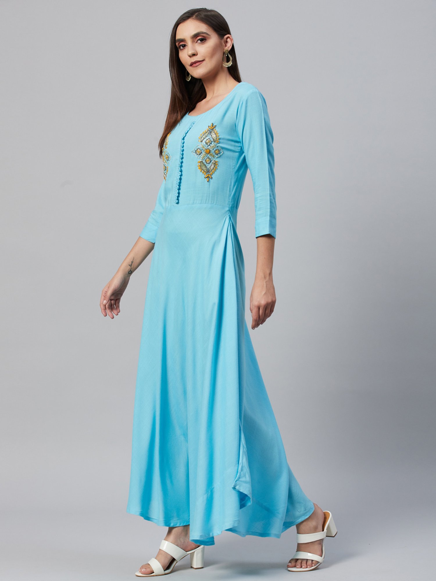 HIGHLIGHT FASHION EXPORT Sky Blue Embellished Maxi Dress
