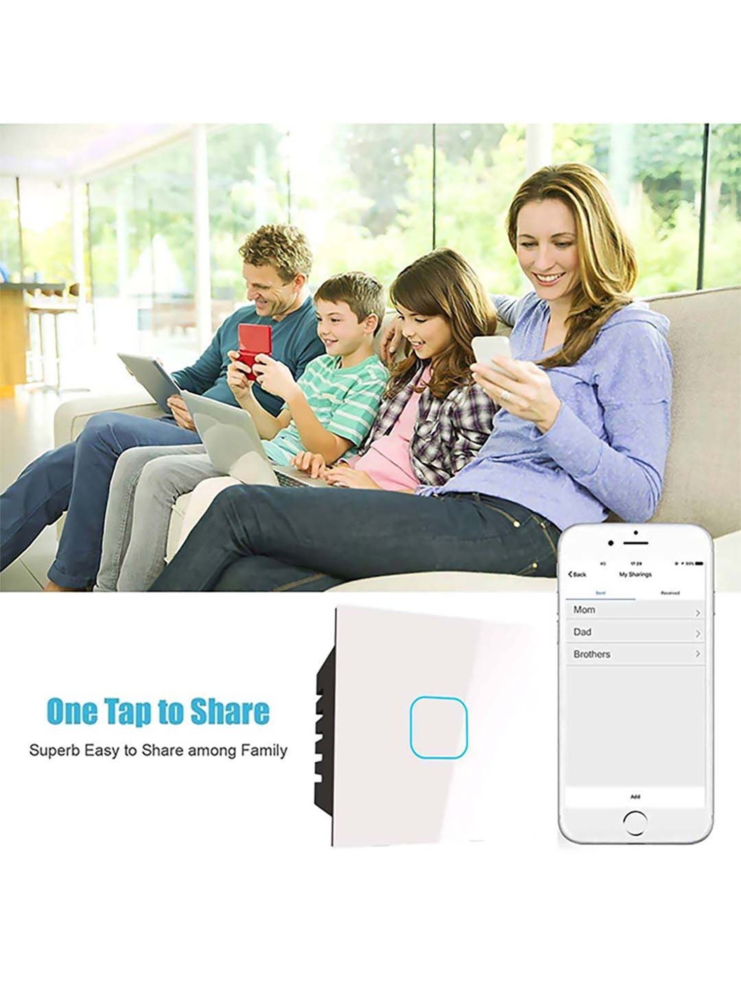 HomeMate 24A Smart Touch Switch Works with Google Assistant and Alexa (White)