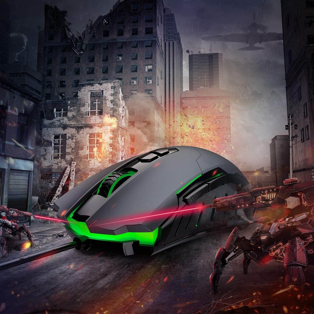 PICTEK Gaming Mouse Wired [7200 DPI] [Programmable] [Breathing Light] Ergonomic USB Computer Mice RGB Laptop PC Gaming Mouse 7 Buttons for Windows 7/8/10/XP Vista Linux Grey