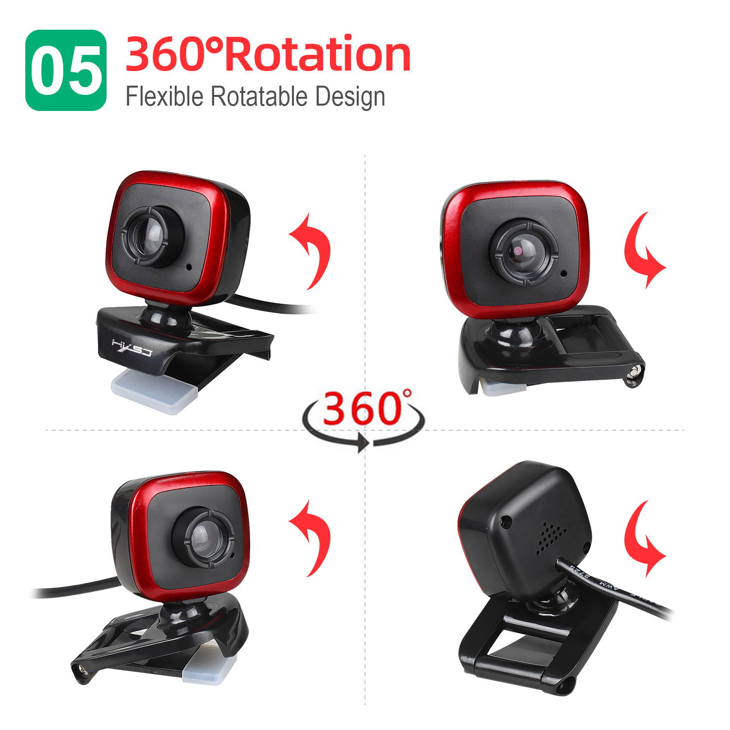 HXSJ A849 480P Full HD Computer Camera for PC, Webcam with Microphone, 360 Degree Rotation Computer Camera Highly Compatible with Win10/8/8.1/7/XP Linux Mac