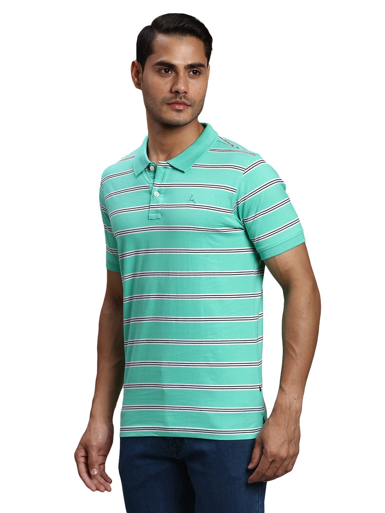 Parx Green Regular Fit Striped Polo T-Shirt