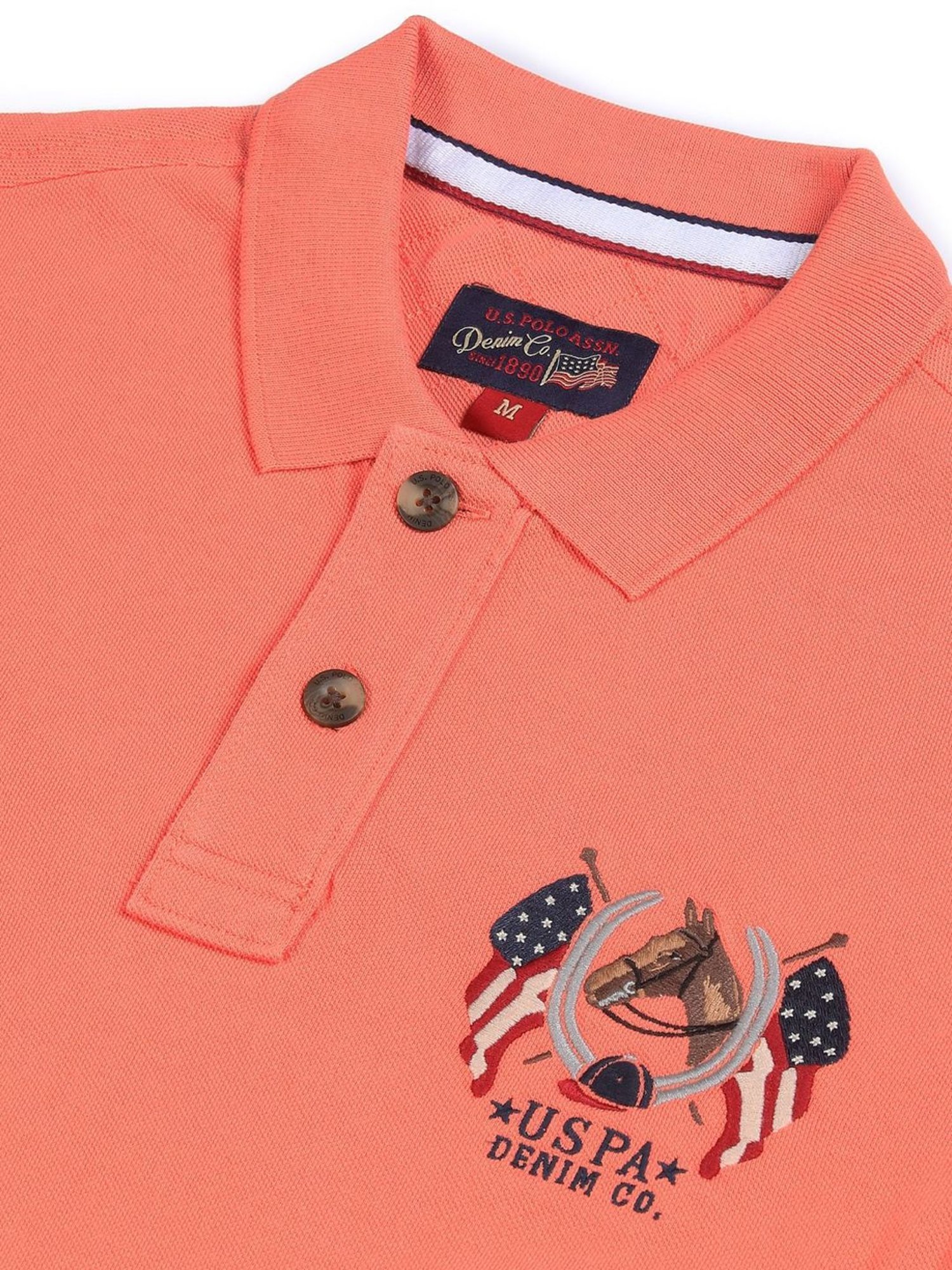 U.S. Polo Assn. Peach Cotton Regular Fit Printed Polo T-Shirt