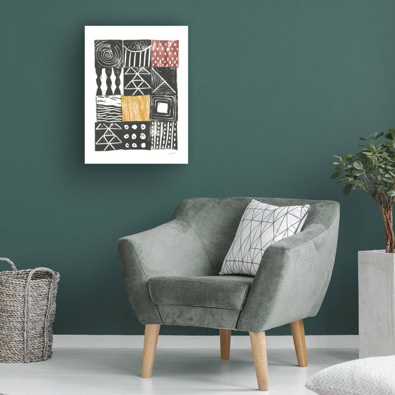 18" x 24" Courtney Prahl 'Block Print V Red Yellow' Unframed Canvas Art - Trademark Fine Art