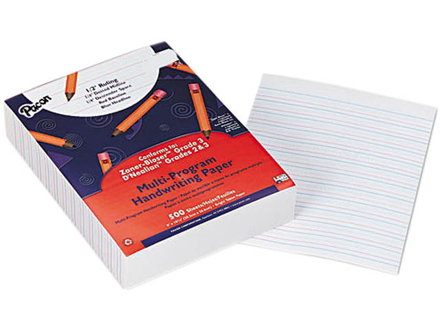 Pacon Multi-Program Handwriting Paper, Grades 2/3, 1/2" Rule, White, 500 Sheets/Ream