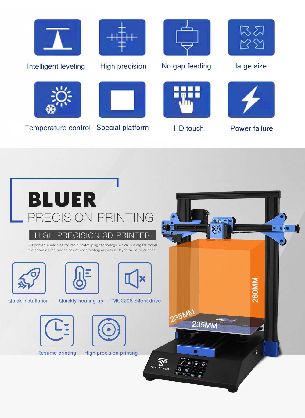 BLUER 3D printer - High-Precision - L235*W235*H280mm