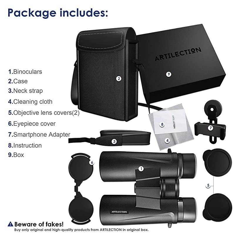 10x42 Binoculars for Adults, HD Professional High Power Magnification Compact Wide Angle Binocular for Bird Watching, Hunting, Travel, FMC Lens with BAK4 Roof Prism