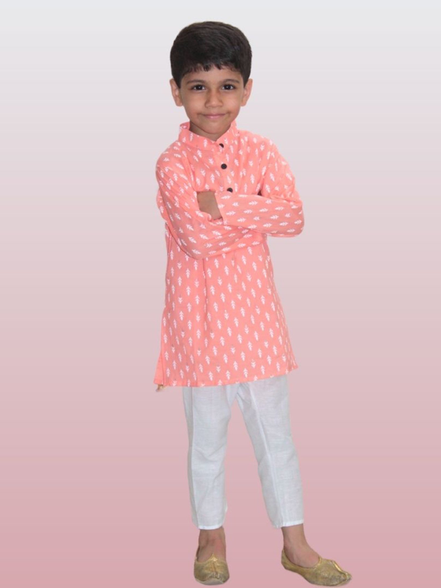 Tippy Top Kids Peach & White Printed Full Sleeves Kurta with Pyjamas