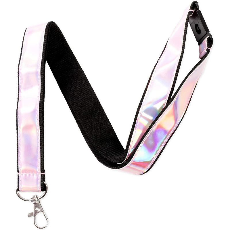 6-Pack Holographic Lanyard Neck Strap Keychain Holder with Clip for ID Badge, Stunning Shiny Pink