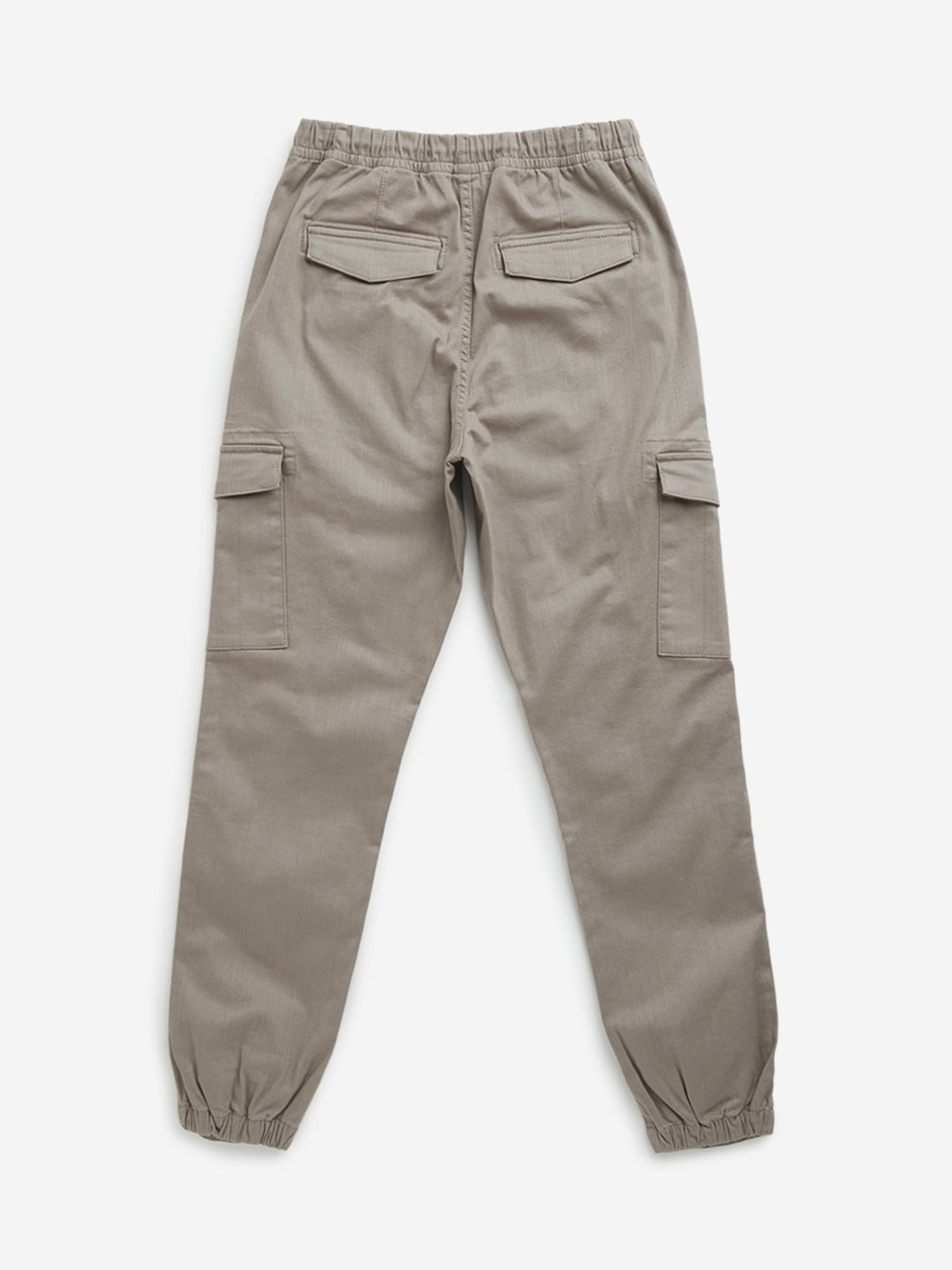 Y&F Boys by Westside Taupe Cargo-Style Mid-Rise Cotton Blend Joggers