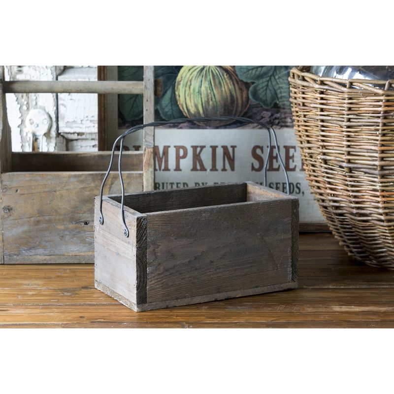 Park Hill Collection Primitive Wood Box With Wire Handle