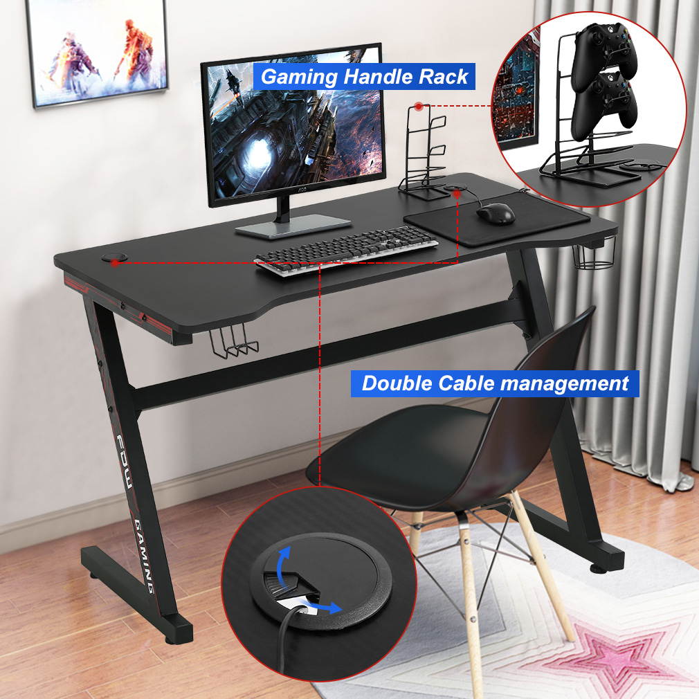 Gaming Desk Computer Desk Office Desk Extra Large Modern Ergonomic PC Carbon Fiber Writing Desk Table with Cup Holder Headphone Hook