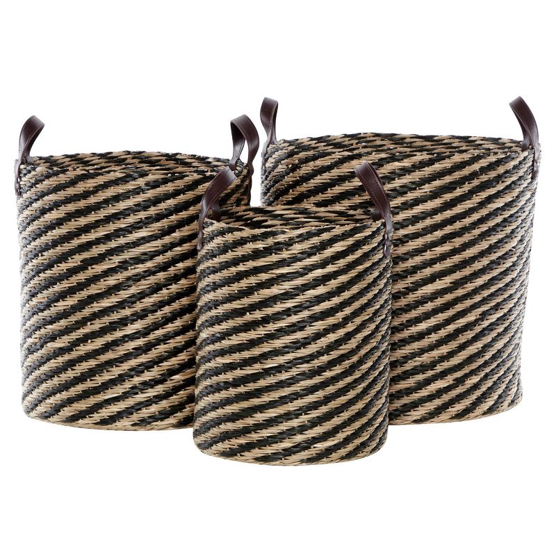 3pk Round Seagrass Storage Baskets with Handles Brown