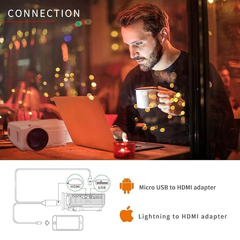 LEISURE 3 Mini Projector 1080P and 170 Display Supported Portable Movie Projector with 40000 Hrs LED Lamp Life Compatible with TV Stick PS4 HDMI VGA TF AV and USB