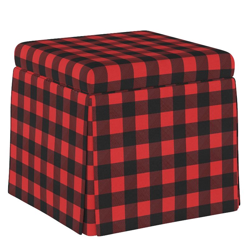 Skirted Storage Ottoman Classic Gingham Red Black - Skyline Furniture