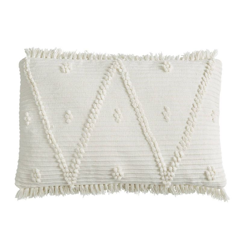 26"x16" Chevron Lumbar Throw Pillow with Fringe Natural - Patina Vie