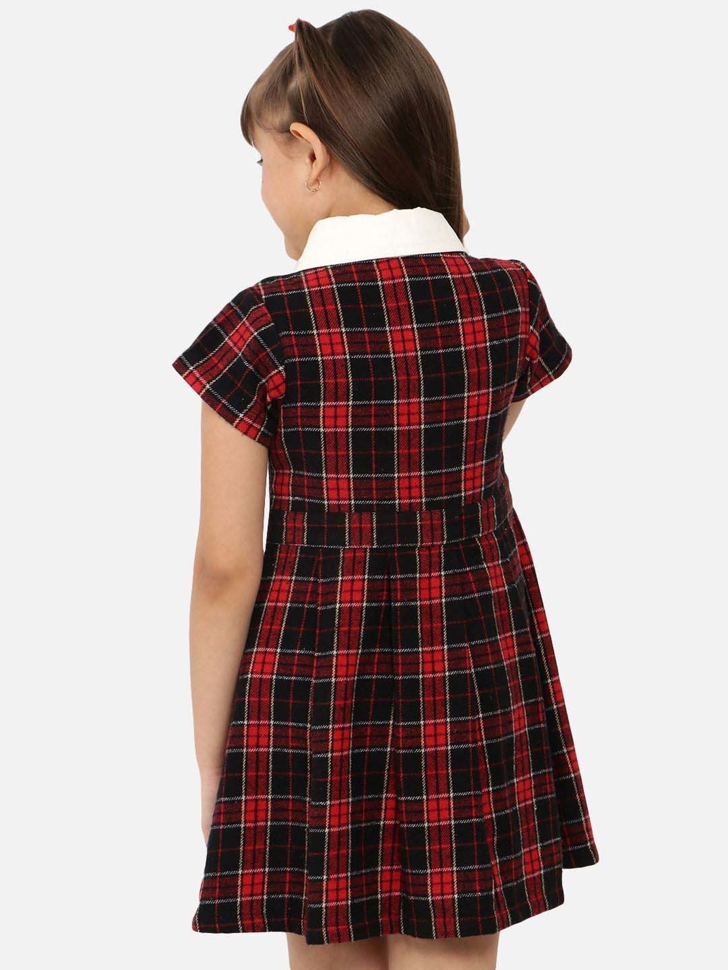 Nauti Nati Kids Red & Black Cotton Chequered Dress